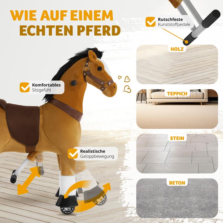 Immagine prodotto tectake Cavallo a dondolo su ruote, peluche, design realistico