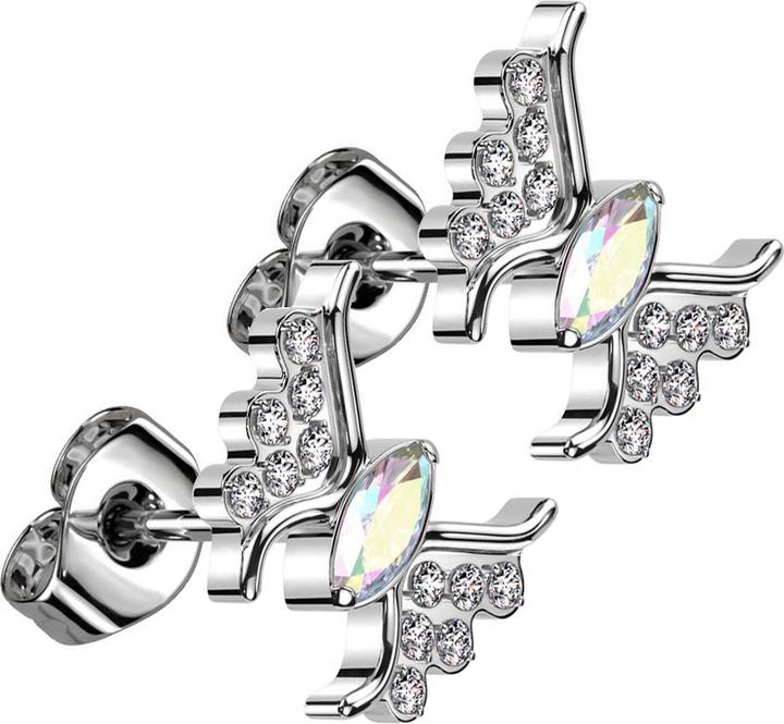 Actual product image Star Piercing Threadless Ohrstecker silber Schmetterling silber Kristall multicolor (Titanium G23, without brass)