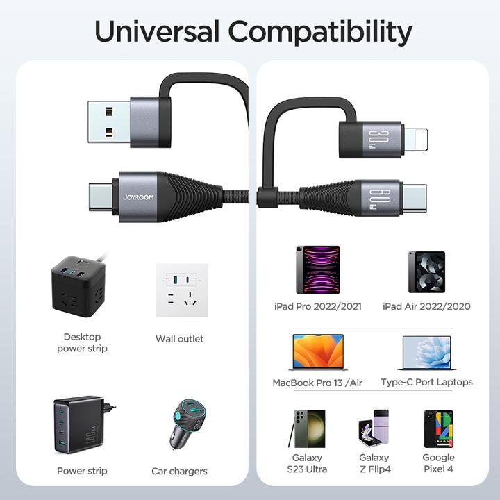 Produktbild Joyroom Cable SA37-2T2 4in1 2C 1L 1A, 60W, 1.2m black (1.20 m, USB 3.0, 60 W)