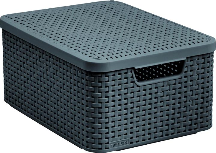 Productafbeelding Curver Basket with lid Rattan Style M dark gray (40 x 29 x 19 cm, 18 l)