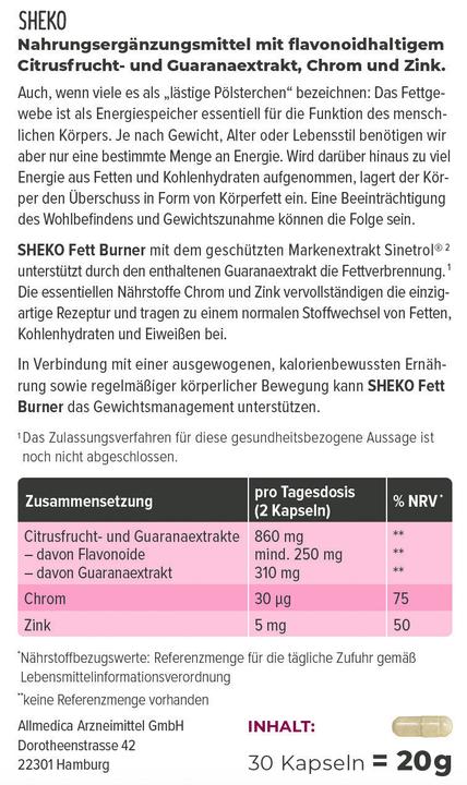 Nutritional values and ingredients Sheko Fat Burner (1 Piece, Capsules, 41 g)