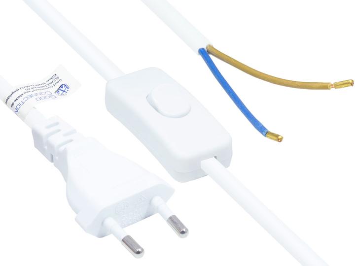 Actual product image Good Connections Euro power cable Euro plug type C (straight) to stripped ends, with switch, white, 0.75 mm², 1.5 m (1.50 m)