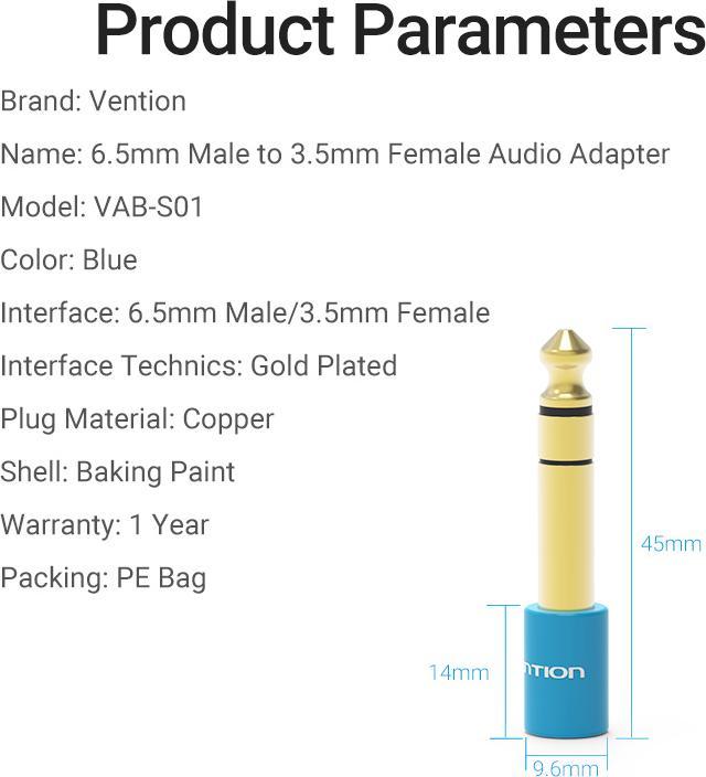 Produktbild Vention Audio Adapter VAB-S01-L, Jack 3.5mm to Jack 6.5mm (Winkeladapter)