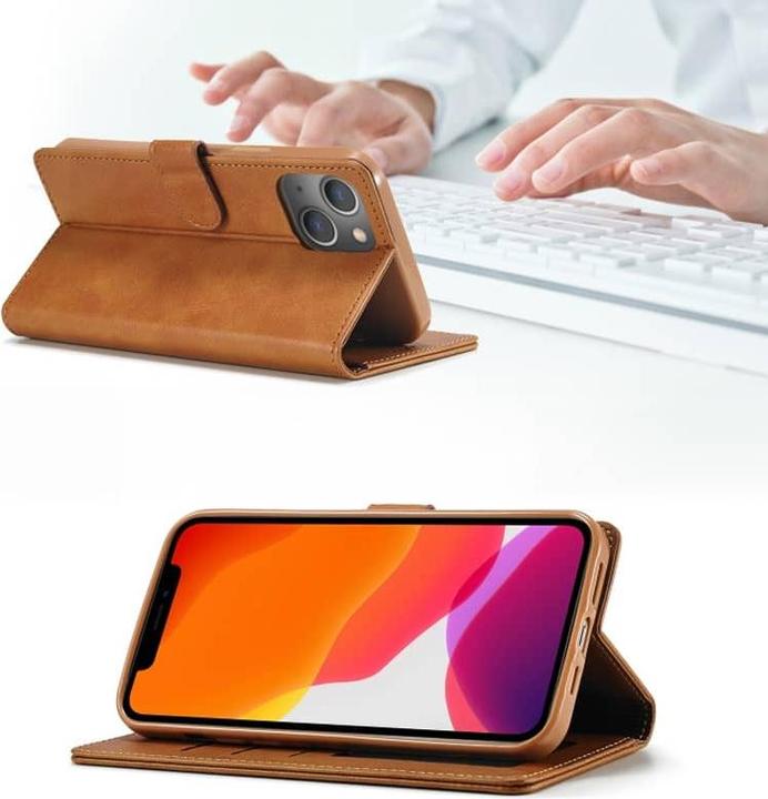 Produktbild LC.Imeeke iPhone 12 / 12 Pro - Wallet Etui mit 3 Kartenfächern & Magnetverschluss, hellbraun/orange (Apple iPhone 12 Pro, Apple iPhone 12)