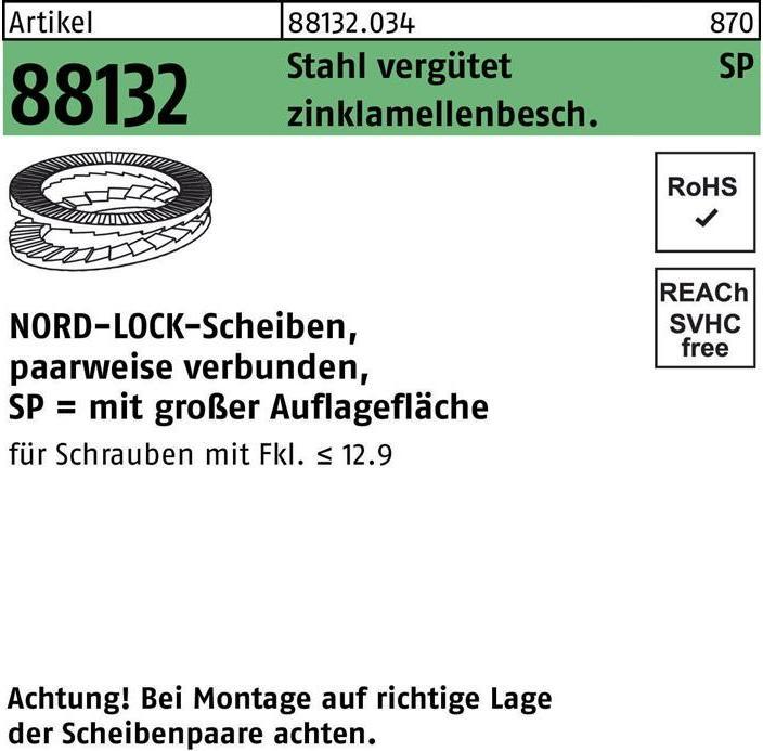 Produktbild Nord-Lock Unterlegscheibe R 88132 geklebt NL 20 SP Stahl vergütet zinklamellenbeschichtet