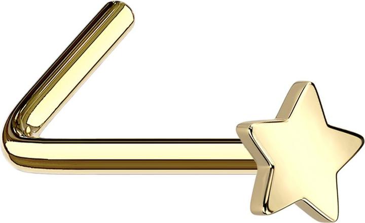 Star Piercing Nasenstecker gewinkelt vergoldet mit Stern (ohne Messing, Titan G23)