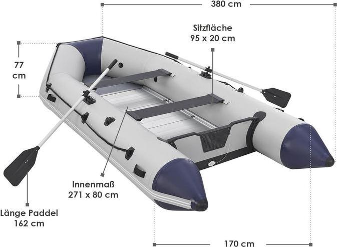 Produktbild Juskys Paddelboot mit Aluboden inkl. Verzollungsnachweiss (380 cm, 6 Pers.)