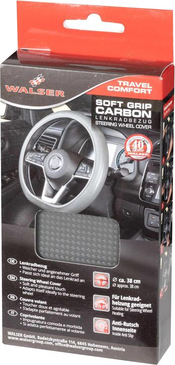 Actual product image Walser Steering Wheel Cover Soft Grip Carbon, Car Steering Wheel Cover Universal Size 38 cm Grey