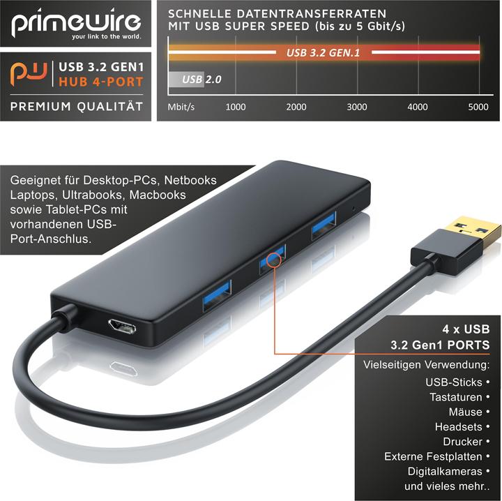 Produktbild Primewire 4 Port USB 3.0 HUB aktiv (4 Ports)