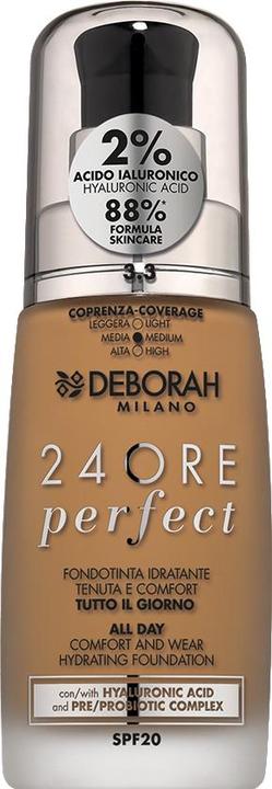 Actual product image Deborah Milano Milano 24 Hours Liquid Foundation Perfect Moisturising SPF 20 30ml (3.3)