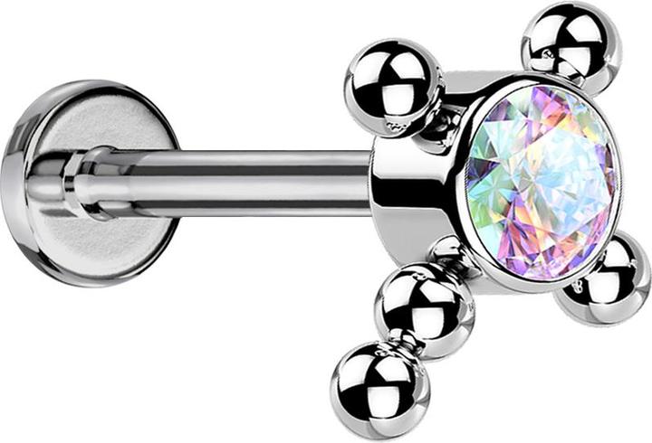 Star Piercing Micro Labret Innengewinde silber Kreuz Kugeln Kristall multicolor (ohne Messing, Titan G23)