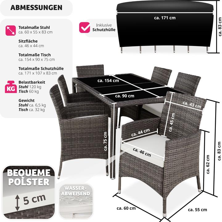 Actual product image tectake Rattan garden furniture set Porto 6+1 with protective cover