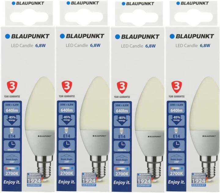 Produktbild Blaupunkt LED E14 Glühbirne - Kerze - 7W - Warmweiss 2700K - Led Lampen - 4-er Pack (E14, 7 W, 640 lm, 4 x, F)