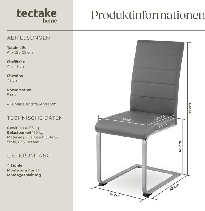Produktbild tectake 4x Schwingstuhl