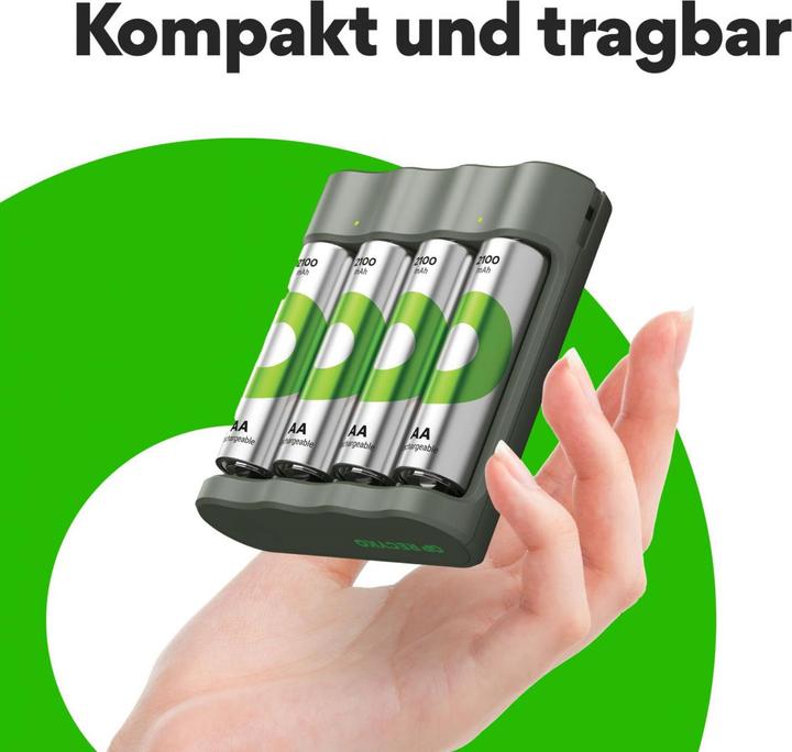 Productafbeelding GP Batteries Actie "Gratis oplader" USB model oplader GP B441 incl. 4x AA-. (4 Pcs., AA, 2100 mAh, Oplaadbare batterijen + lader)