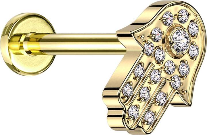 Star Piercing Micro Labret Innengewinde vergoldet Hamsa vergoldet Kristalle silber (ohne Messing, Titan G23)