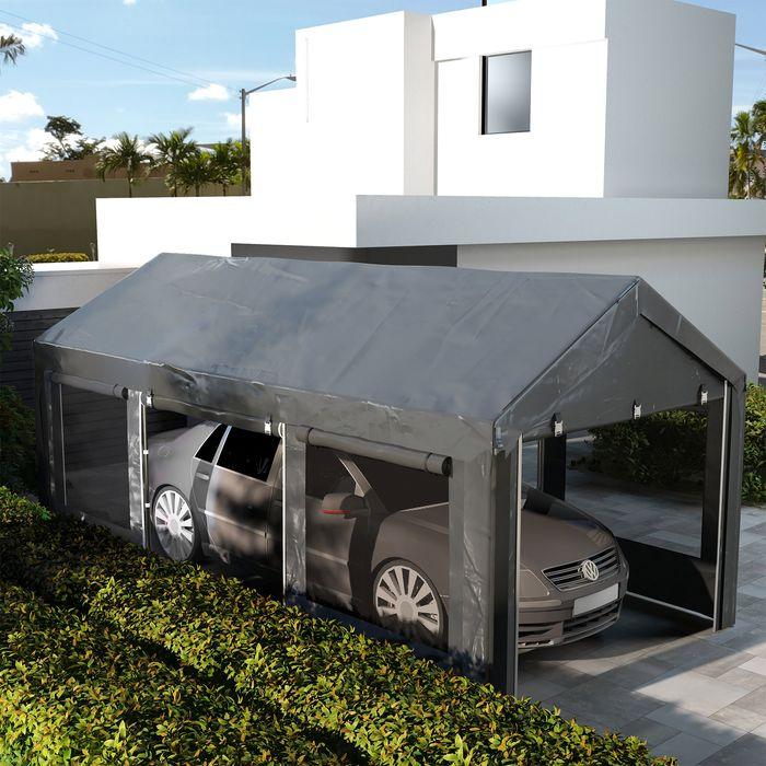 Produktbild Swisshandel24 Partyzelt, ca. 6 x 3m, höhenverstellbar, Autoüberdachung mit 4 Netzfenstern, 4 Türen, Stahl, Dunkelg (600 cm, 297 cm)
