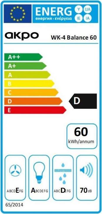 Energie-Label Akpo Cooker hood chimney WK-4 Balance 60 (408 m3 / h, 600mm, black) (Wandhaube)