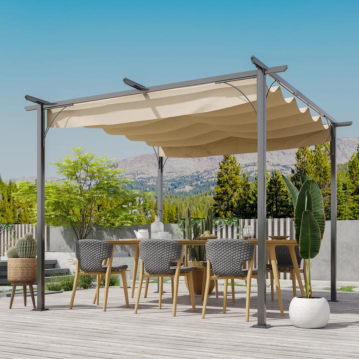 Produktbild Outsunny Pergola Pavillon 3 x 3 m mit Schiebedach, UV-Schutz Alu Beige (300 cm, 300 cm)
