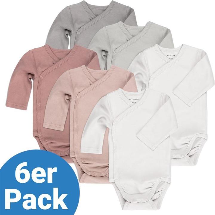 La Loona LaLoona Baby-Bodys & Wickelbodys Wickelbody Langarm 6er Pack - Beere Grau - (62, 68)