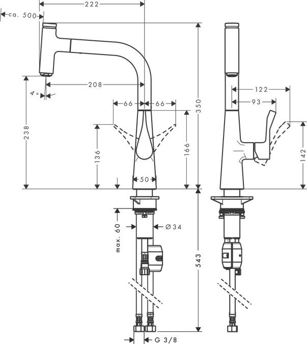 Produktbild hansgrohe HG Einhebel-Spültischmischer 240 METRIS DN 15, mit Ausziehauslauf chrom