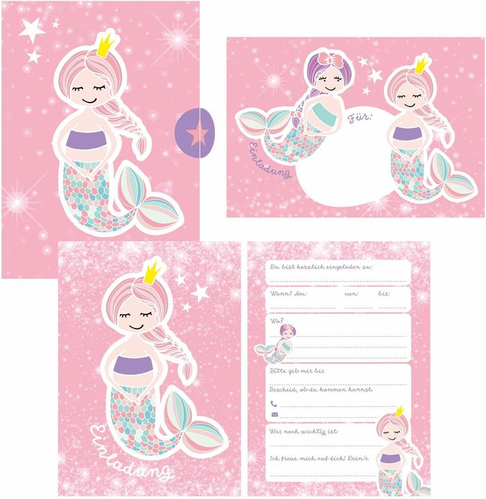 Produktbild 12 Glitzer Einladungskarten Meerjungfrau zum Geburtstag für Mädchen inkl. Umschläge | rosa glitzernd (12 Stk.)