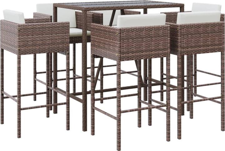 Produktbild VidaXL 7-tlg. Gartenbar-Set mit Kissen Braun Poly Rattan (48 cm)