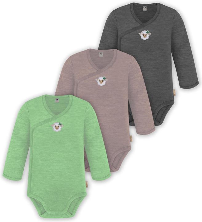 Actual product image Normani 3-pack baby merino long sleeve wrap bodysuit for boy and girl - 9355 (74)