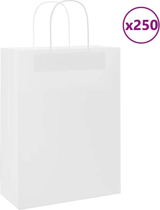 Immagine prodotto VidaXL Sacchetti di carta kraft 250 pezzi con manico bianco 26x12x35 cm (Borsa da regalo, 250 x)
