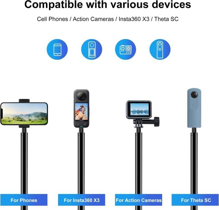 Actual product image Puluz 3 metre long telescopic selfie stick monopod