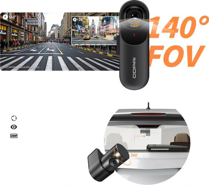 Productafbeelding DDpai Dash camera Mola N3 Pro, 1600p/30fps + 1080p/25fps (WiFi, GPS-ontvanger, Ingebouwde microfoon, Volledige HD)