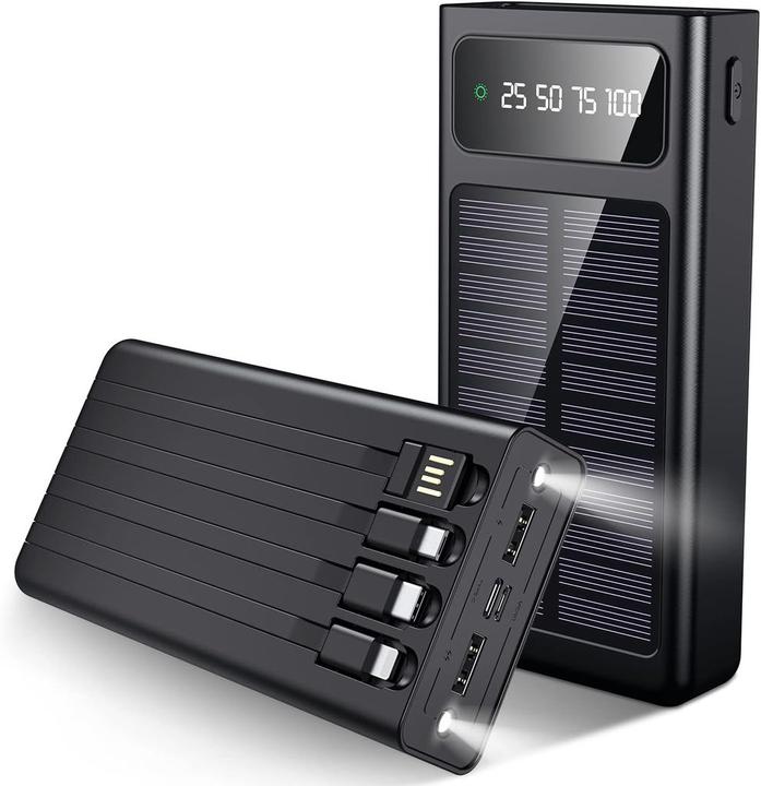 Image du produit SIGN Banque d'énergie solaire avec câbles intégrés, 20000mAh - Noir (20000 mAh)