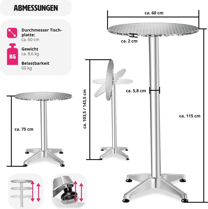 Image du produit tectake Tables de bistrot (Ø 60 x 114 cm)