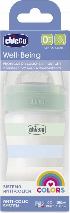 Actual product image Chicco Baby bottle, PP, 0% BPA, 150 ml, physiological teat silicone, 1 hole, slow flow, GREEN - (150 ml)
