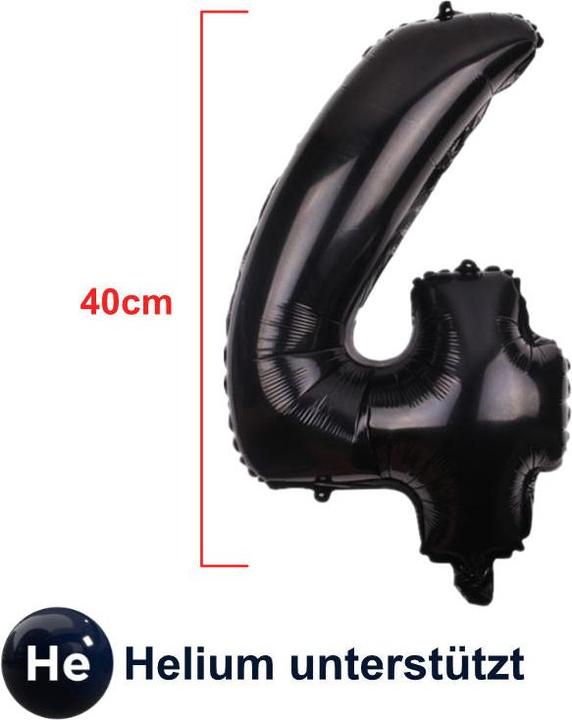 Produktbild Hermex Zahlenballon Zahl 4 Luftballon Folienballon Heliumballon Schwarz 40cm (1 x)