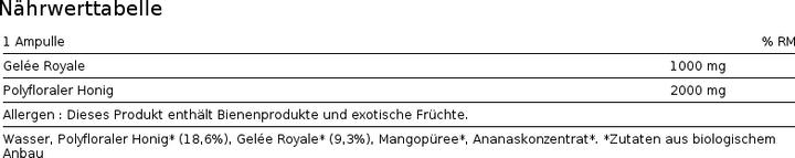 Nährwerte und Zutaten Propolia Ampoules Gelée Royale Bio (1 Stück, Kapseln)