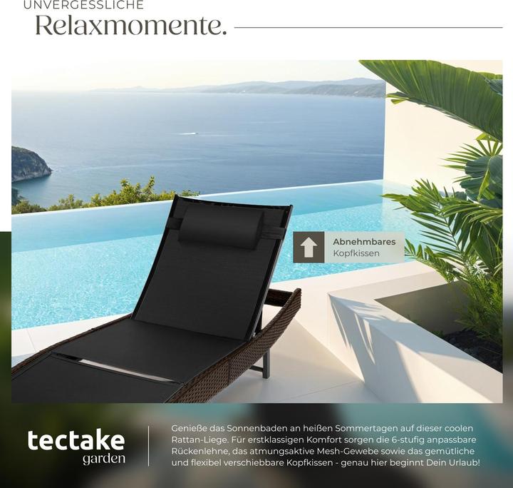 Produktbild tectake Rattan Sonnenliege Moana (211 cm)