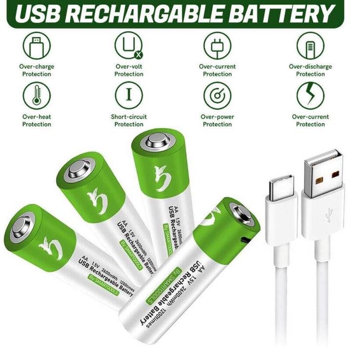 Produktbild PhoneLook Pack von 4 AA Lithium-Ionen-Batterien wiederaufladbar mit USB-C (Kabel inbegriffen) (4 Stk., AA)