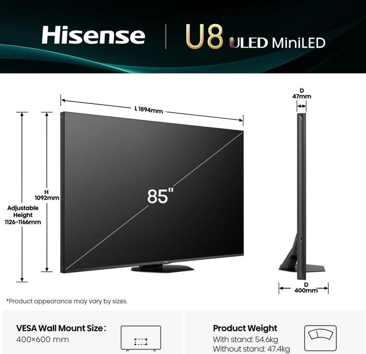 Immagine prodotto Hisense TV 85U8Q (85", U8KQ, LED, 4K, 2025)