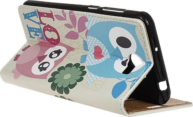 Produktbild MU Style Leder Flip Case mit Süsse Eulen und Love Schriftzug (Huawei Y6 II Compact)