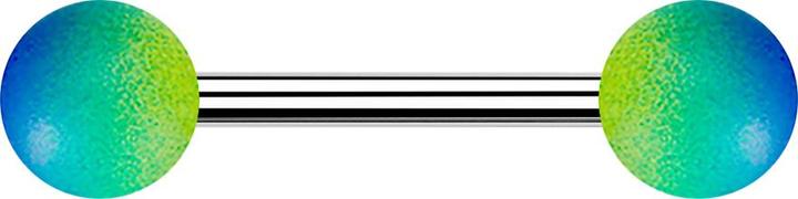 Star Piercing Barbell silber mit zwei Kugeln Gummibeschichtet blau und grün (ohne Messing, Chirurgenstahl 316L)