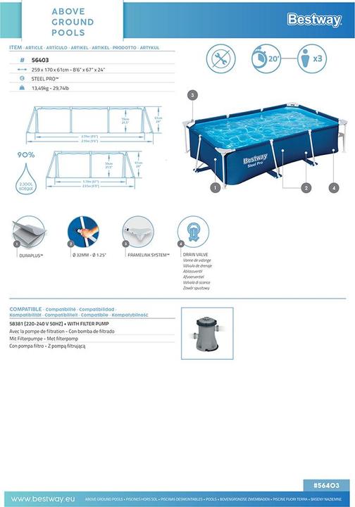 Immagine prodotto Bestway Steel Pro (259 x 170 x 61 cm)