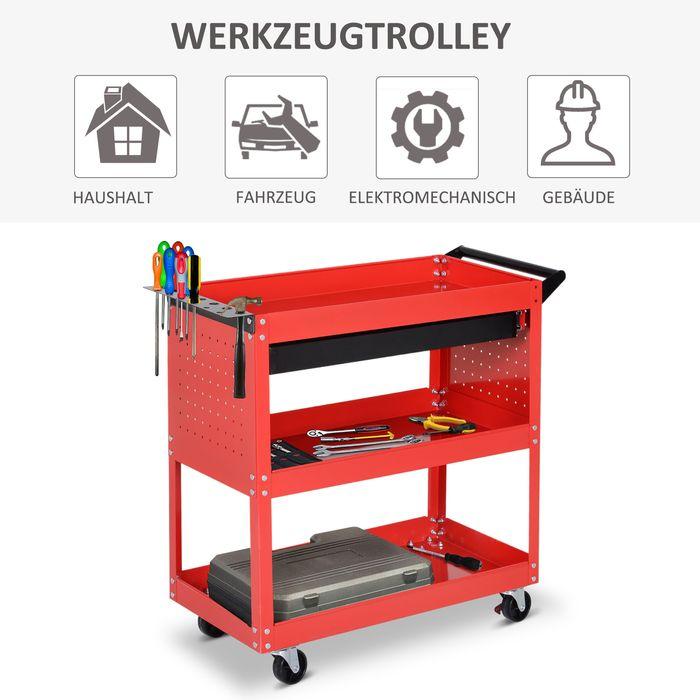 Produktbild Swisshandel24 Werkstatt-Rollwagen, Werkzeugwagen mit 3 Ebenen, Transportwagen mit Schublade, Montagewagen für Gara (1 x)