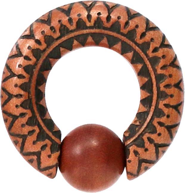 Star Piercing Ball Closure Ring Gravur aus Sawo Holz (Organisch, ohne Messing)