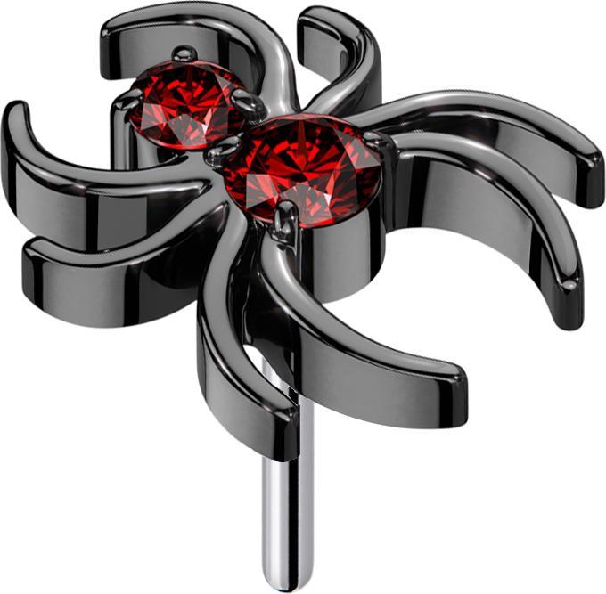 Star Piercing Threadless Spinne schwarz Kristalle rot (Titan G23, ohne Messing)