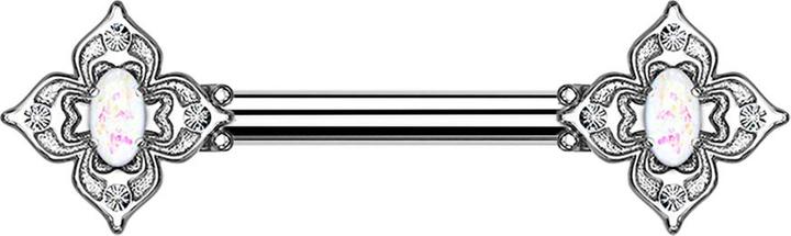 Star Piercing Barbell silber Blumenquadrat filigran mit Opal weiss (Chirurgenstahl 316L, Messing)