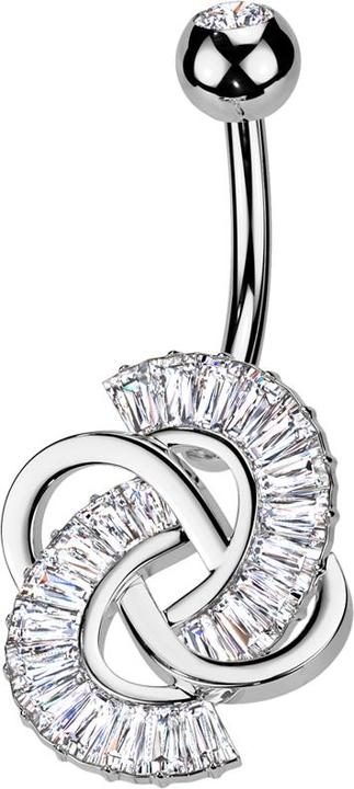Star Piercing Banane silber mit Kugel silber Kristall silber und verknotet Kristalle silber (Messing, Chirurgenstahl 316L)