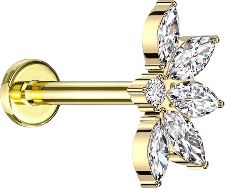 Star Piercing Micro Labret Innengewinde vergoldet halbe Lotusblume vergoldet Kristalle silber (ohne Messing, Titan G23)