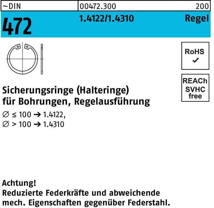 Actual product image Circlip DIN 472 100 x 3 1.4122 standard version.