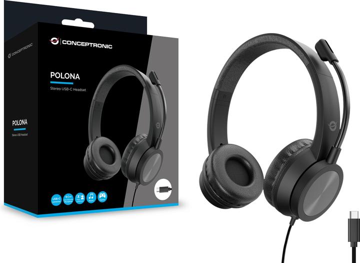 Image du produit Conceptronic Headset Geräuschunterdrückung,USB-C,2.0m sw (Filaire, USB-C)